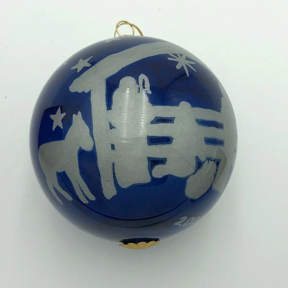 2000 J.C. PENNY CHRISTMAS COLLECTIBLES REVERSE PAINTING GLASS TREE ORNAMENT-NOS